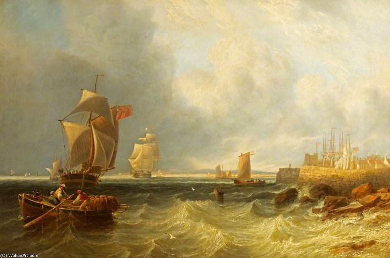 WikiOO.org - אנציקלופדיה לאמנויות יפות - ציור, יצירות אמנות John Wilson Carmichael - Shipping Outside A Harbour