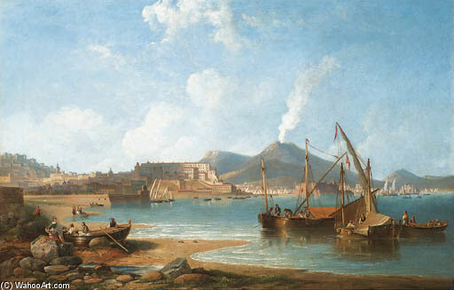 Wikioo.org - The Encyclopedia of Fine Arts - Painting, Artwork by John Wilson Carmichael - The Bay Of Naples With Vesuvius Beyond