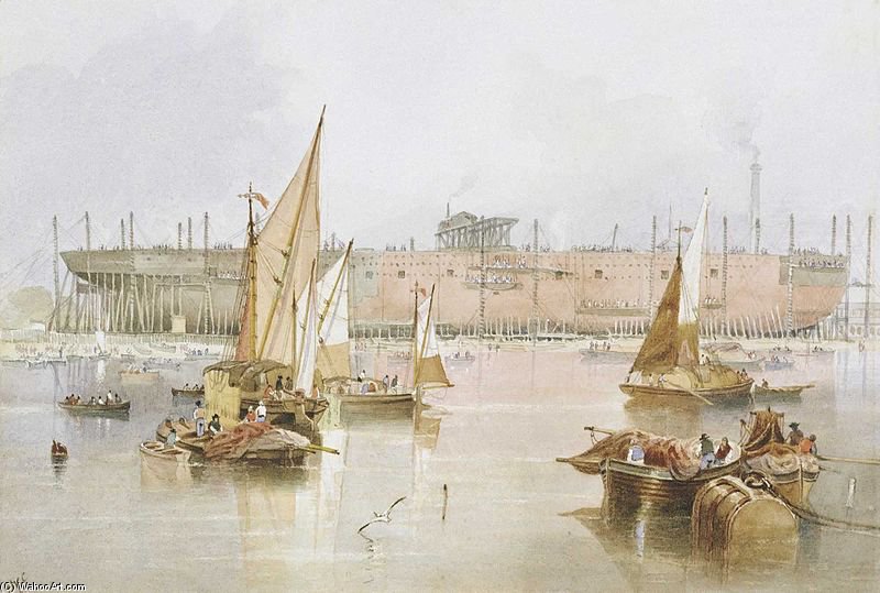 Wikioo.org - The Encyclopedia of Fine Arts - Painting, Artwork by John Wilson Carmichael - The Building Of The Ss 'great Eastern'