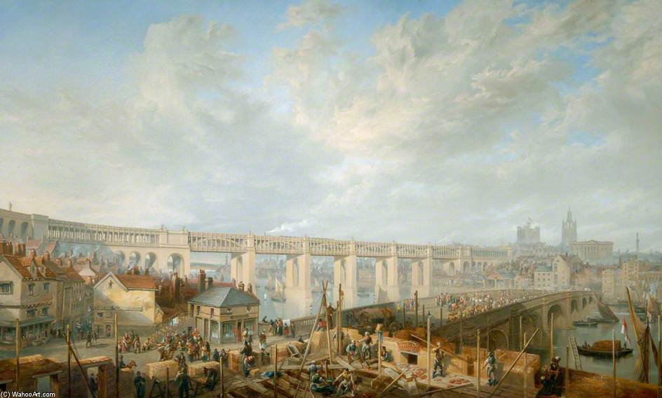 Wikioo.org - The Encyclopedia of Fine Arts - Painting, Artwork by John Wilson Carmichael - The High Level Bridge, From Gateshead, Tyne And Wear