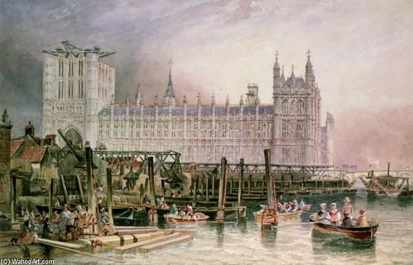 Wikioo.org - The Encyclopedia of Fine Arts - Painting, Artwork by John Wilson Carmichael - The Houses Of Parliament In Course Of Erection