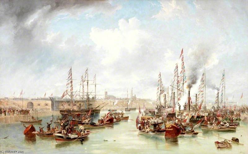 Wikioo.org - The Encyclopedia of Fine Arts - Painting, Artwork by John Wilson Carmichael - The Opening Of Sunderland South Docks