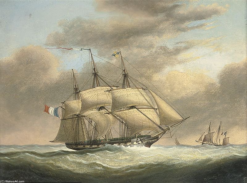 Wikioo.org - The Encyclopedia of Fine Arts - Painting, Artwork by Nicholas Matthew Condy - A French Frigate In A Stiff Breeze Offshore