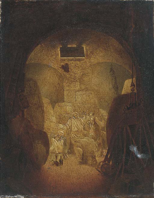 Wikoo.org - موسوعة الفنون الجميلة - اللوحة، العمل الفني Nicholas Matthew Condy - Drunken Sailors In A Wine Cellar, Shaded As A Skull