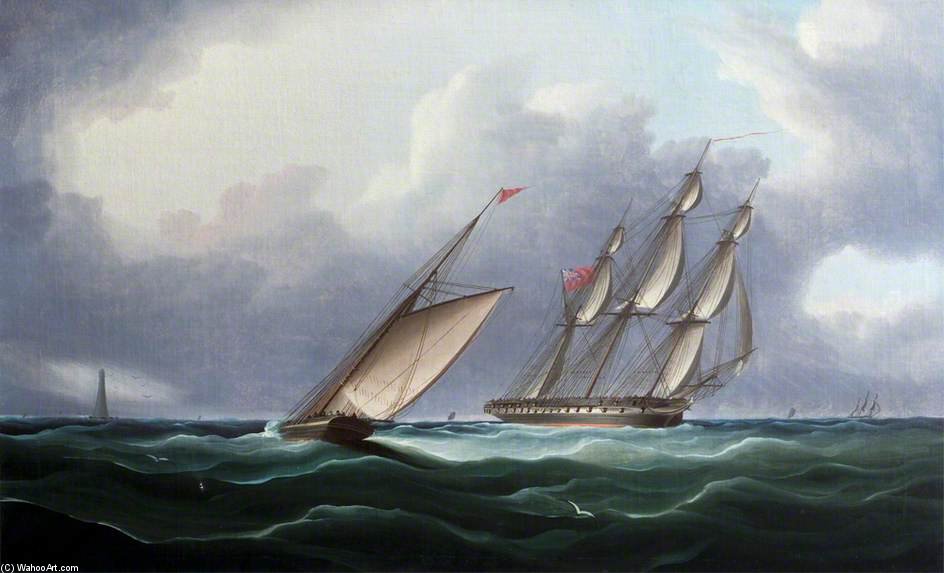 Wikioo.org - The Encyclopedia of Fine Arts - Painting, Artwork by Nicholas Matthew Condy - Two Ships Near A Lighthouse