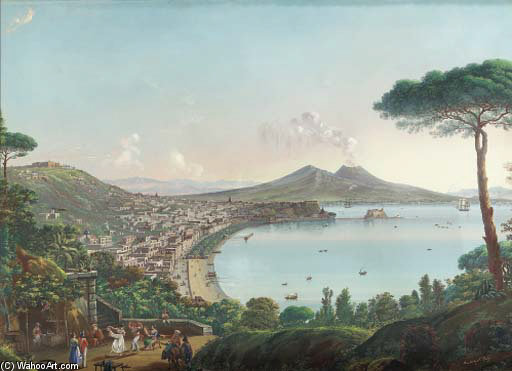 Wikioo.org - The Encyclopedia of Fine Arts - Painting, Artwork by Nicolino Calyo - The Bay Of Naples With An American Frigate