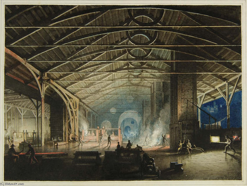 Wikioo.org - The Encyclopedia of Fine Arts - Painting, Artwork by Penry Williams - Cyfarthfa Ironworks Interior At Night