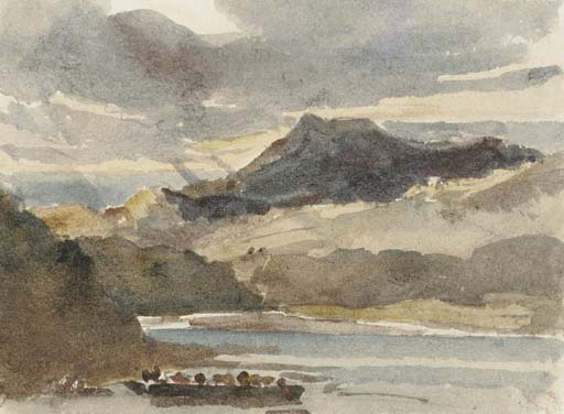 Wikioo.org – La Enciclopedia de las Bellas Artes - Pintura, Obras de arte de Peter De Wint - Un estudio para 'el ferry - Snowdon de Llyn Padarn, Gales del Norte