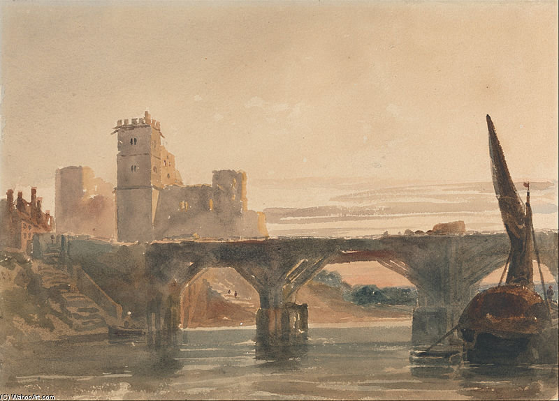 Wikioo.org - The Encyclopedia of Fine Arts - Painting, Artwork by Peter De Wint - Chepstow Castle From The Bridge
