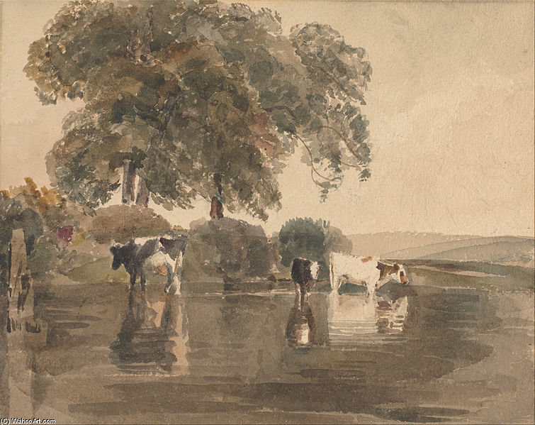WikiOO.org - Encyclopedia of Fine Arts - Maalaus, taideteos Peter De Wint - Cows In A Pool