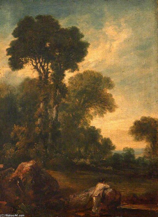 WikiOO.org - Enciclopedia of Fine Arts - Pictura, lucrări de artă Peter De Wint - Farmhand Looking Out Over A Field With Trees