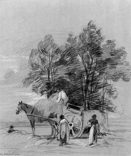 WikiOO.org - Encyclopedia of Fine Arts - Lukisan, Artwork Peter De Wint - Figures Loading A Haycart, Beneath A Tree
