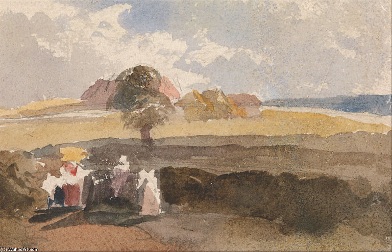 Wikioo.org - The Encyclopedia of Fine Arts - Painting, Artwork by Peter De Wint - Landscape Sketch With Figures In Foreground