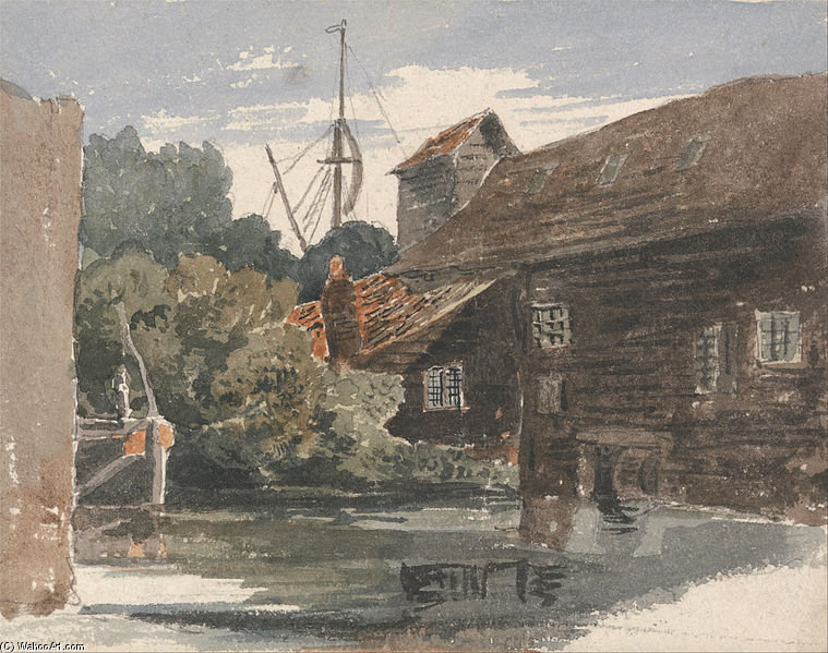 Wikioo.org - The Encyclopedia of Fine Arts - Painting, Artwork by Peter De Wint - Mill At Teddington On The Thames