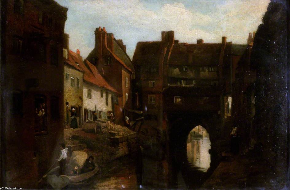 Wikioo.org - The Encyclopedia of Fine Arts - Painting, Artwork by Peter De Wint - Old Houses On The High Bridge, Lincoln