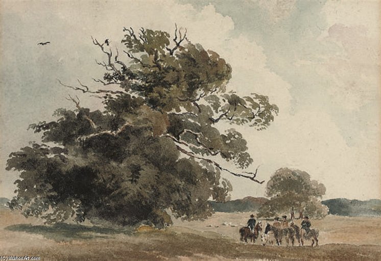 WikiOO.org - Encyclopedia of Fine Arts - Maleri, Artwork Peter De Wint - Riders Resting By A Large Tree