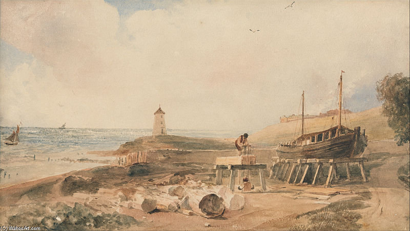 Wikioo.org - The Encyclopedia of Fine Arts - Painting, Artwork by Peter De Wint - Shipbuilding On The Yorkshire Coast