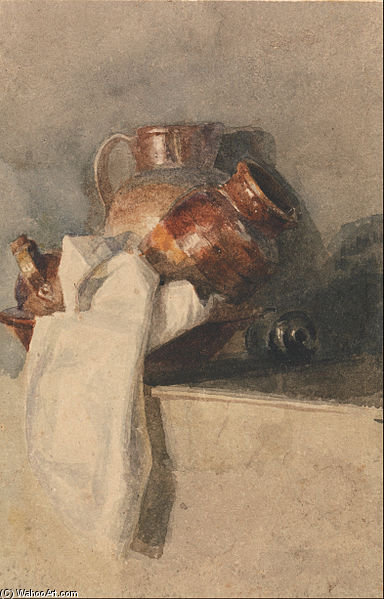 Wikioo.org – La Enciclopedia de las Bellas Artes - Pintura, Obras de arte de Peter De Wint - Todavía vida con las jarras en un estante