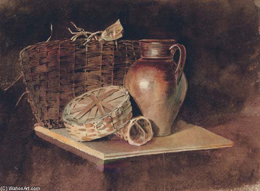 Wikioo.org - The Encyclopedia of Fine Arts - Painting, Artwork by Peter De Wint - Still-life With A Jug And Wicker Baskets