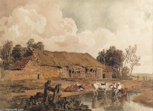 WikiOO.org - Encyclopedia of Fine Arts - Målning, konstverk Peter De Wint - The Farm Pond