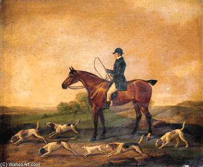 Wikioo.org - The Encyclopedia of Fine Arts - Painting, Artwork by Richard Barrett Davis - A Huntsman And Hounds In A Wooded Landscape