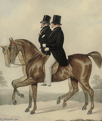Wikioo.org - สารานุกรมวิจิตรศิลป์ - จิตรกรรม Richard Dighton - George Iv With Count D'orsay Out Riding, At Bath