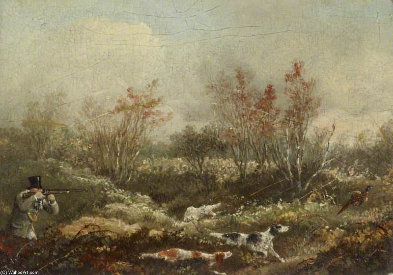 Wikioo.org - The Encyclopedia of Fine Arts - Painting, Artwork by Samuel John Egbert Jones - Sportsmen Shooting Pheasant Over Setters