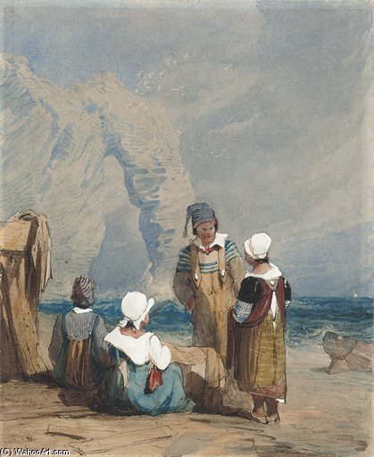 Wikioo.org - The Encyclopedia of Fine Arts - Painting, Artwork by Samuel Prout - Figures By The Coast At Durdle Door, Dorset