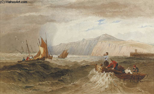 Wikioo.org - สารานุกรมวิจิตรศิลป์ - จิตรกรรม Samuel Prout - Fishing Smacks Off Dover