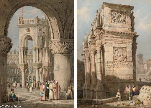 WikiOO.org – 美術百科全書 - 繪畫，作品 Samuel Prout - 拱 圣 Mark's , 威尼斯 , 数字编号 在 东方的 服装 在前台 ;  和 拱 康斯坦丁 ,  罗马