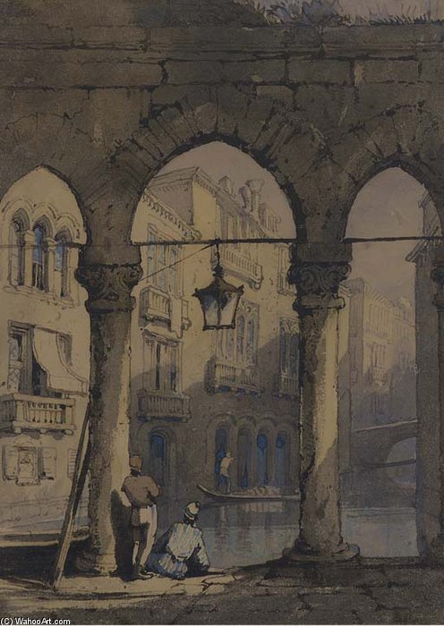 Wikioo.org - สารานุกรมวิจิตรศิลป์ - จิตรกรรม Samuel Prout - Watching The Gondolier, Venice