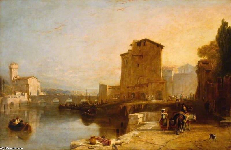 WikiOO.org - Enciklopedija dailės - Tapyba, meno kuriniai Augustus Wall Callcott - Entrance To Pisa From Leghorn