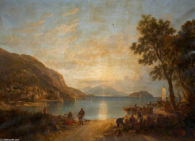 Wikioo.org - The Encyclopedia of Fine Arts - Painting, Artwork by Augustus Wall Callcott - On An Italian Lake