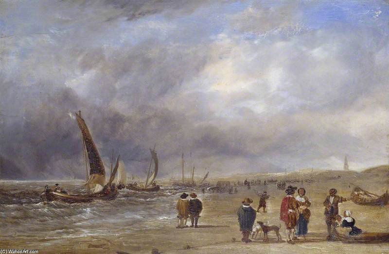 WikiOO.org - Encyclopedia of Fine Arts - Lukisan, Artwork Augustus Wall Callcott - The Shore At Scheveningen