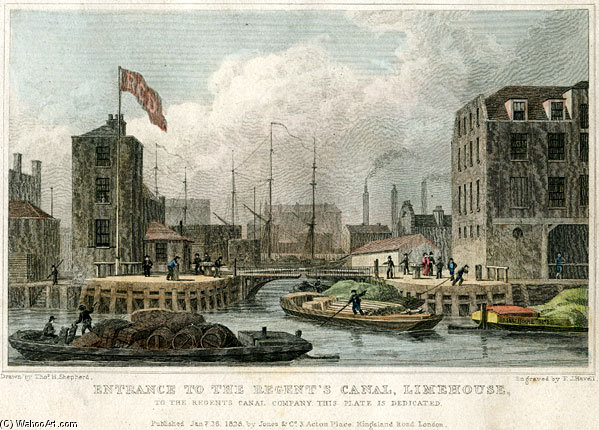 Wikioo.org - The Encyclopedia of Fine Arts - Painting, Artwork by Thomas Hosmer Shepherd - Regents Canal Dock