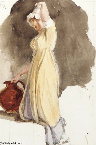 Wikioo.org – La Enciclopedia de las Bellas Artes - Pintura, Obras de arte de Thomas Uwins - un joven mujer que llevan un jarra todaclasede acuarela