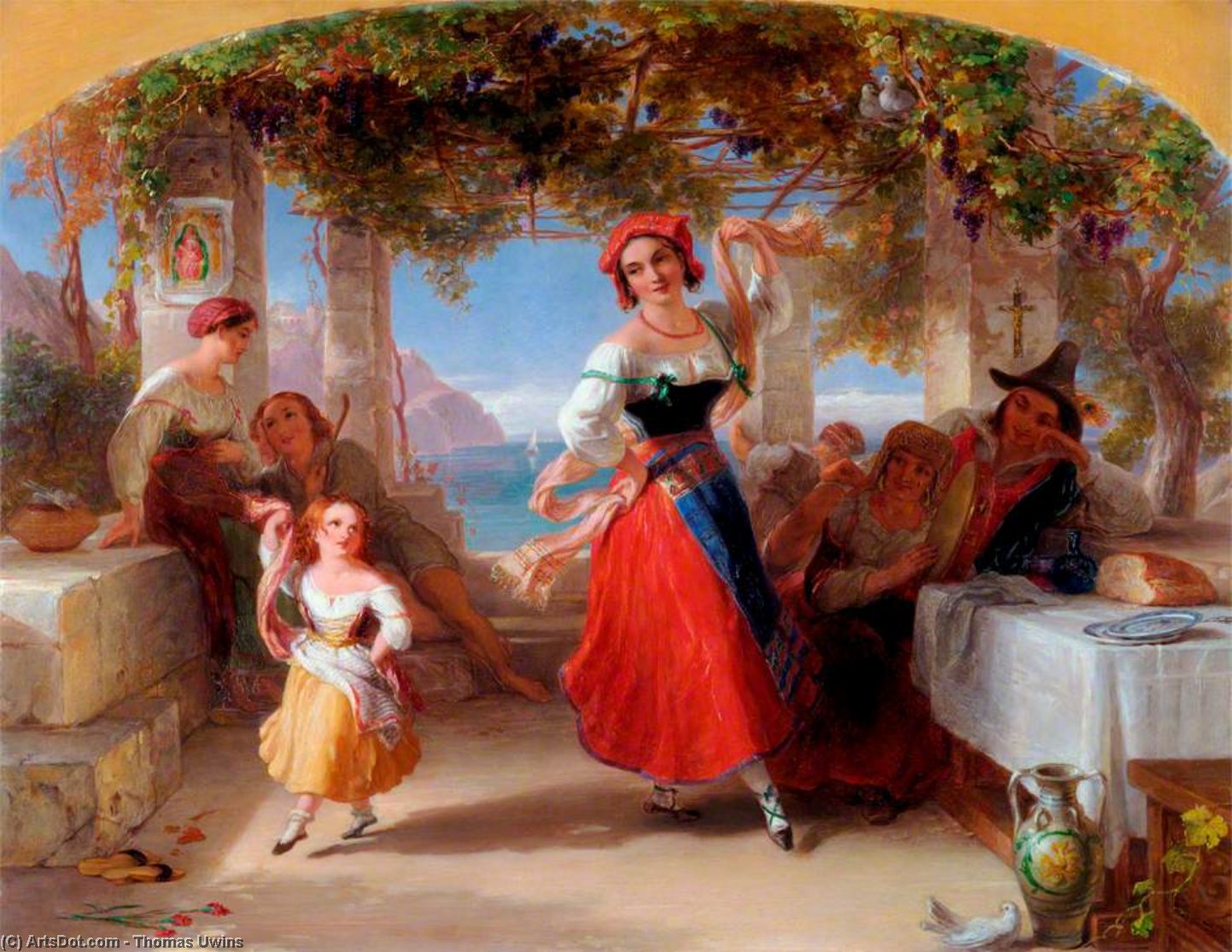 Wikioo.org – L'Enciclopedia delle Belle Arti - Pittura, Opere di Thomas Uwins - Un Italiano Madre Insegnamento il suo bambino la tarantella