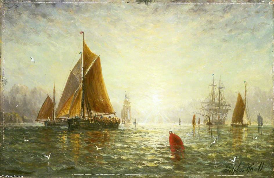 WikiOO.org - Encyclopedia of Fine Arts - Schilderen, Artwork Adolphus Knell - A Brixham Trawler
