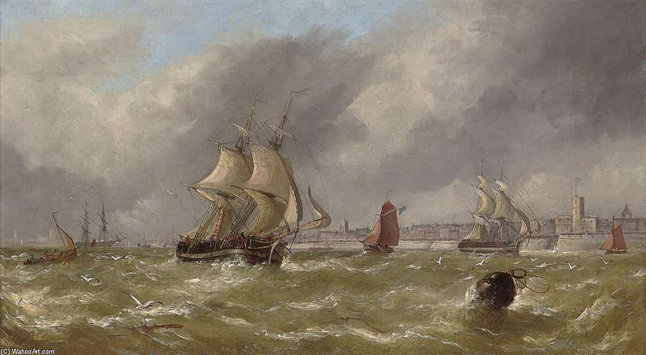 Wikioo.org – La Enciclopedia de las Bellas Artes - Pintura, Obras de arte de Adolphus Knell - Una brisa fresca Off puerto de Portsmouth