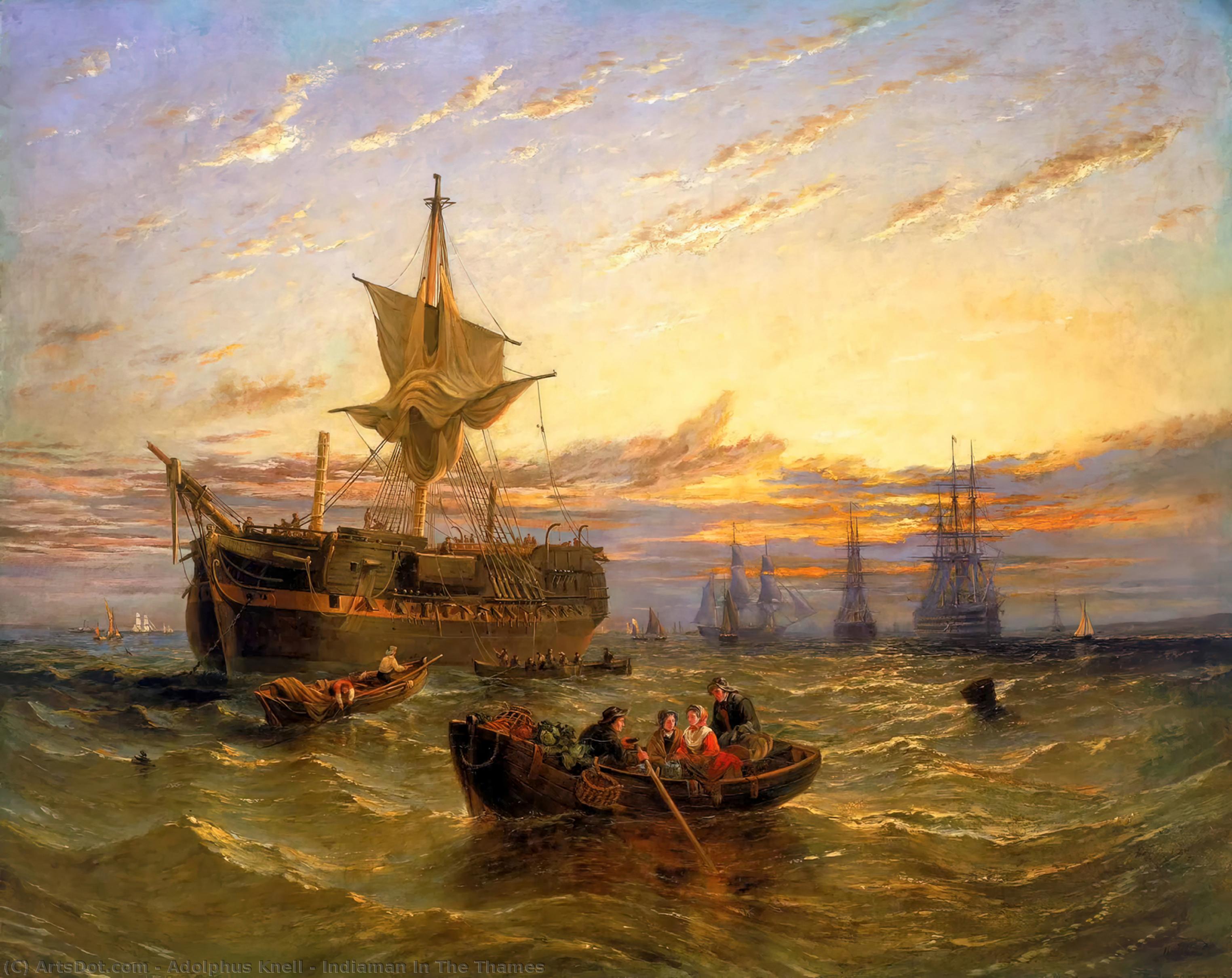 Wikioo.org - The Encyclopedia of Fine Arts - Painting, Artwork by Adolphus Knell - Indiaman In The Thames