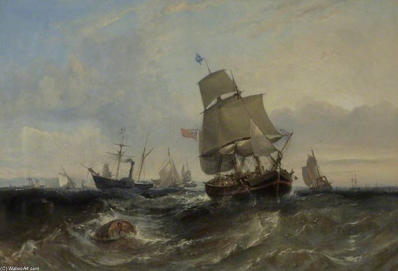 Wikioo.org - Encyklopedia Sztuk Pięknych - Malarstwo, Grafika Adolphus Knell - Merchant Ship And Other Vessels In A Breeze