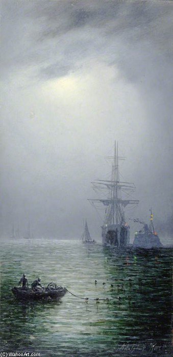 WikiOO.org - Εγκυκλοπαίδεια Καλών Τεχνών - Ζωγραφική, έργα τέχνης Adolphus Knell - Moonlight At Sea