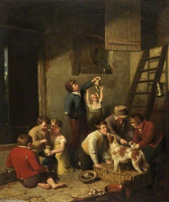 Wikioo.org - The Encyclopedia of Fine Arts - Painting, Artwork by William Collins - Children Playing With Puppies