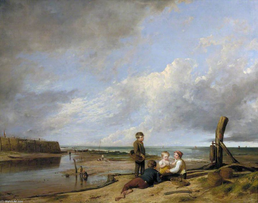 WikiOO.org - Енциклопедия за изящни изкуства - Живопис, Произведения на изкуството William Collins - Shrimp Boys At Cromer, Norfolk