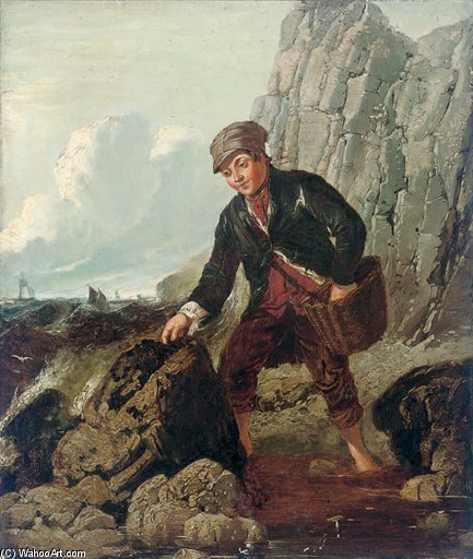 Wikioo.org - The Encyclopedia of Fine Arts - Painting, Artwork by William Collins - The Shell Seeker; And Eyeing The Catch