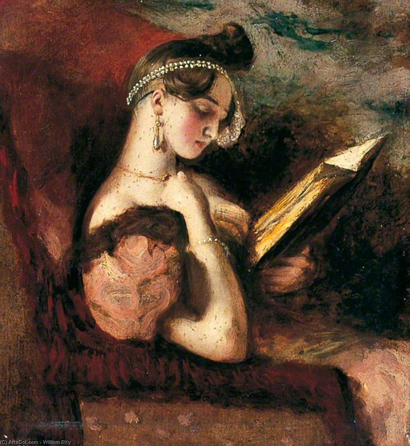 WikiOO.org - אנציקלופדיה לאמנויות יפות - ציור, יצירות אמנות William Etty - A Girl Reading