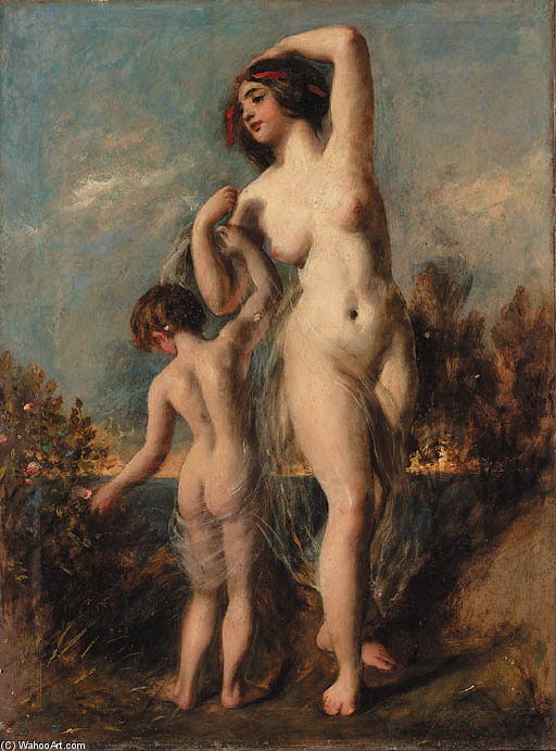 Wikioo.org - The Encyclopedia of Fine Arts - Painting, Artwork by William Etty - A Woman And Child In A Lake Landscape