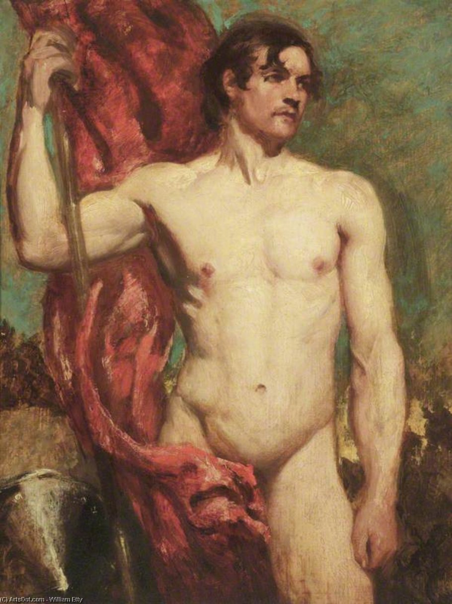 Wikioo.org - The Encyclopedia of Fine Arts - Painting, Artwork by William Etty - Academic Study Of A Male Nude As A Standard Bearer