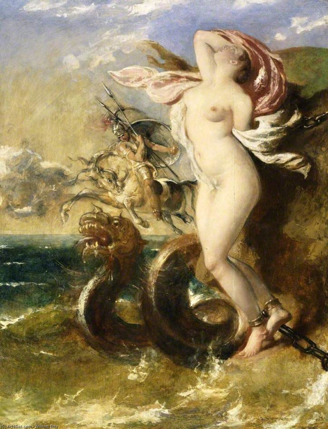 Wikioo.org - The Encyclopedia of Fine Arts - Painting, Artwork by William Etty - Andromeda, Perseus Coming To Her Rescue
