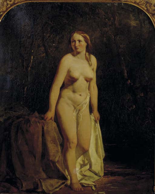 Wikioo.org - The Encyclopedia of Fine Arts - Painting, Artwork by William Etty - Bathing Nude In Front Of The Riverbank